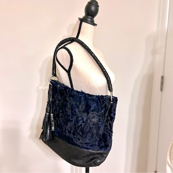 Anthony Luciano custom blue and black pony hair and leather hobo - Picture 1 of 14